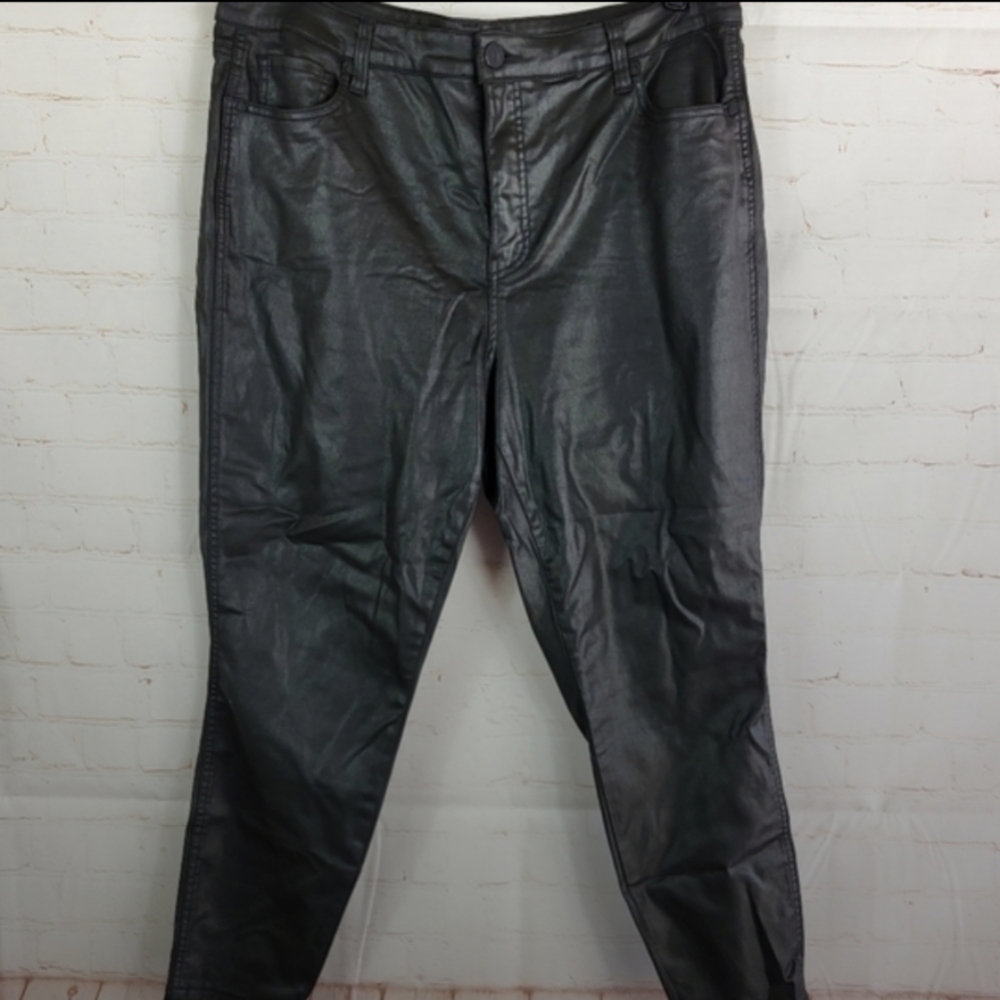 Kut from the Kloth Donna Fab Ab Coated High Waist Ankle Skinny Jeans Black 18W
